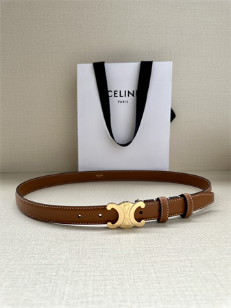 Ce**e triomphe belt 25mm in calfskin shinny gold tone buckle brown