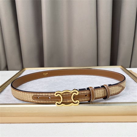 Ce**e triomphe belt 25mm in calfskin and raffia gold tone buckle brown