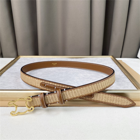 Ce**e triomphe belt 25mm in calfskin and raffia gold tone buckle brown