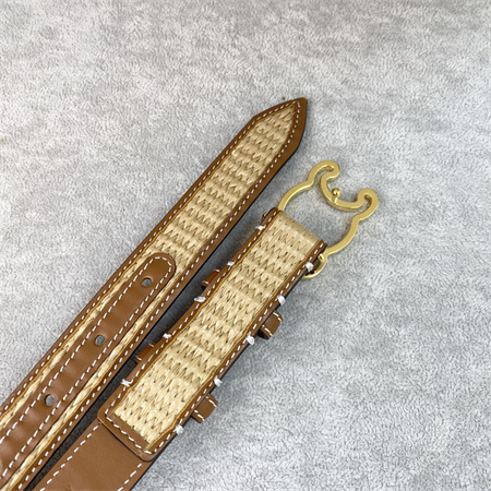 Ce**e triomphe belt 25mm in calfskin and raffia gold tone buckle brown