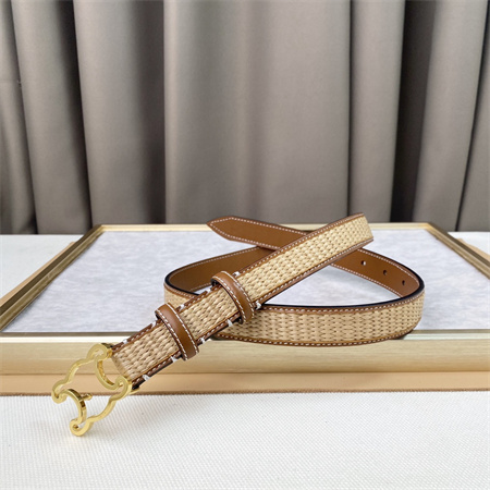 Ce**e triomphe belt 25mm in calfskin and raffia gold tone buckle brown