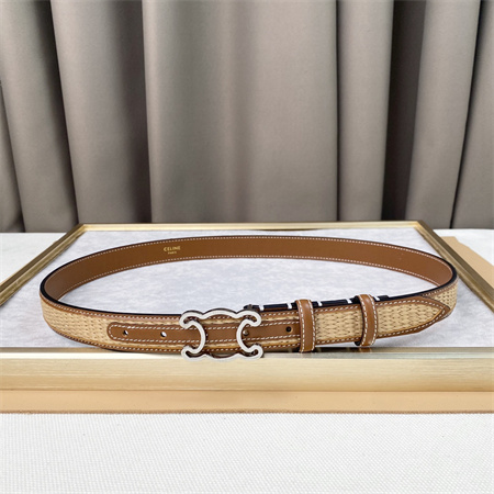 Ce**e triomphe belt 25mm in calfskin and raffia silver tone buckle brown