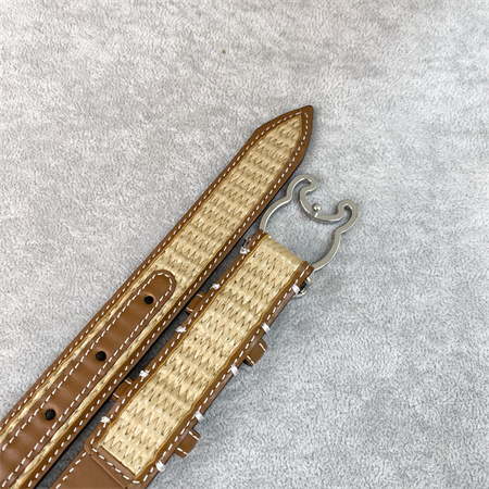 Ce**e triomphe belt 25mm in calfskin and raffia silver tone buckle brown