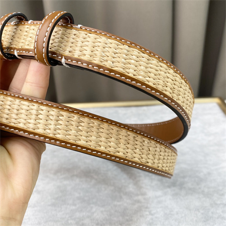 Ce**e triomphe belt 25mm in calfskin and raffia silver tone buckle brown