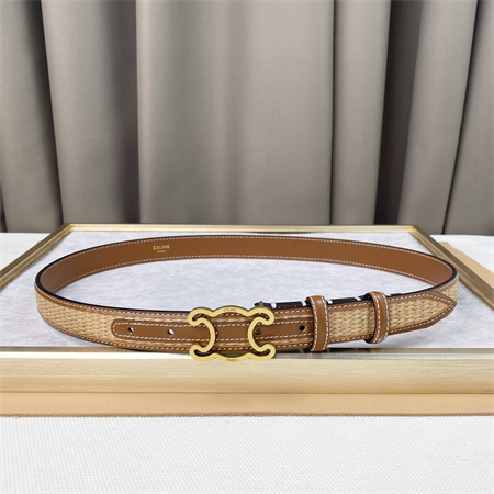Ce**e triomphe belt 25mm in calfskin and raffia gold tone buckle brown