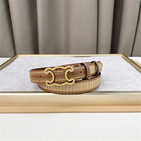 Ce**e triomphe belt 25mm in calfskin and raffia gold tone buckle brown
