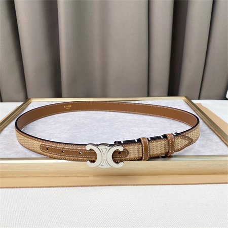 Ce**e triomphe belt 25mm in calfskin and raffia silver tone buckle brown