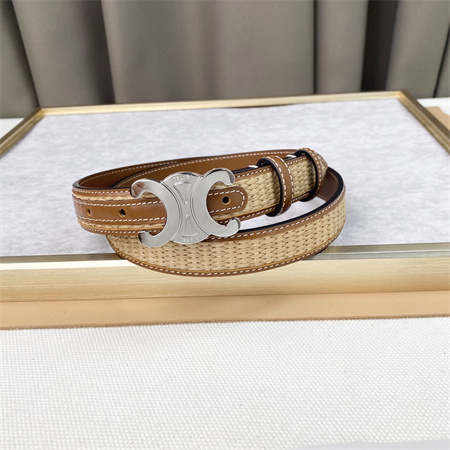 Ce**e triomphe belt 25mm in calfskin and raffia silver tone buckle brown