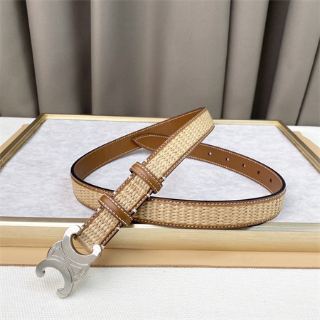 Ce**e triomphe belt 25mm in calfskin and raffia silver tone buckle brown