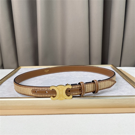 Ce**e triomphe belt 25mm in calfskin and raffia gold tone buckle brown