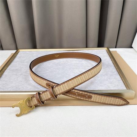 Ce**e triomphe belt 25mm in calfskin and raffia gold tone buckle brown