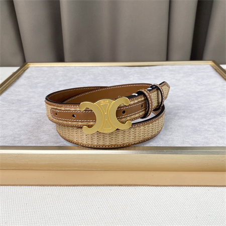 Ce**e triomphe belt 25mm in calfskin and raffia gold tone buckle brown