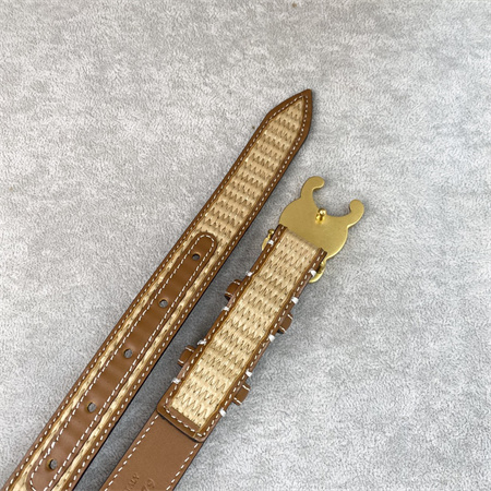Ce**e triomphe belt 25mm in calfskin and raffia gold tone buckle brown