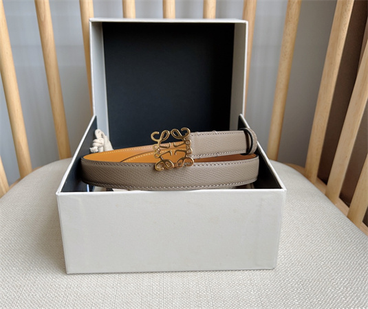 L0ew* belt in grained calfskin 20mm gold hardware grey/brown