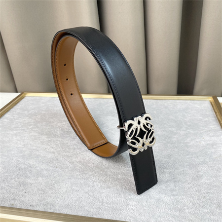 L0ew* belt in calfskin 30mm silver hardware brown/black