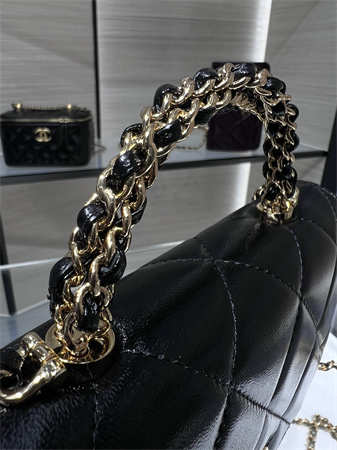 Cha.nel Wallet On Chain Shiny Lambskin & Gold-Tone Metal Black AP4166