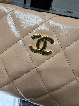 Cha.nel Clutch With Chain Shiny Lambskin & Gold-Tone Metal Nude Pink AP4189