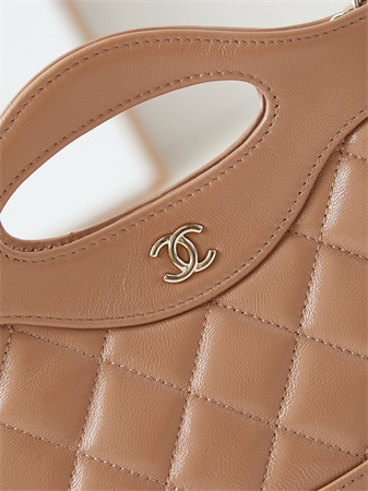 Cha.nel 31 Nano Chain Bag Lambskin Gold Tone Metal Brown AS3656