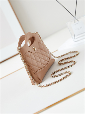 Cha.nel 31 Nano Chain Bag Lambskin Gold Tone Metal Brown AS3656