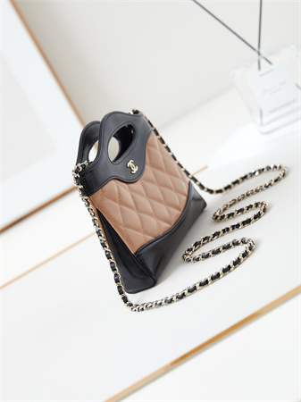 Cha.nel 31 Nano Chain Bag Lambskin Gold Tone Metal Brown/Black AS3656