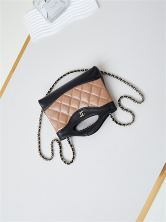 Cha.nel 31 Nano Chain Bag Lambskin Gold Tone Metal Brown/Black AS3656