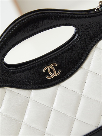 Cha.nel 31 Nano Chain Bag Lambskin Gold Tone Metal White/Black AS3656