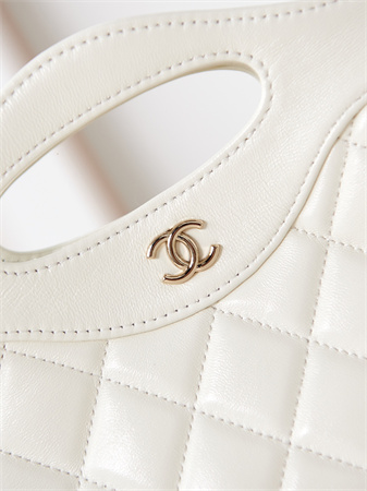 Cha.nel 31 Nano Chain Bag Lambskin Gold Tone Metal White AS3656