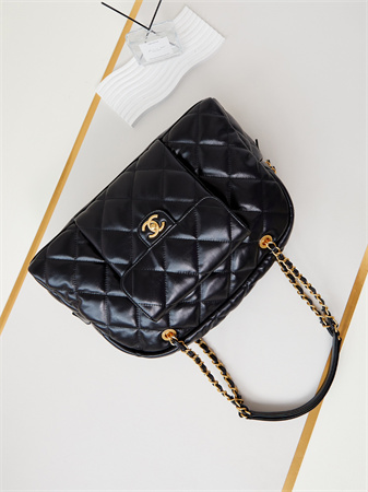 Cha.nel Large Bowling Bag Shiny Calfskin & Gold-Tone Metal Black AS4812