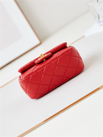 cha.nel S*permini flap bag lambskin gold tone metal red as4946