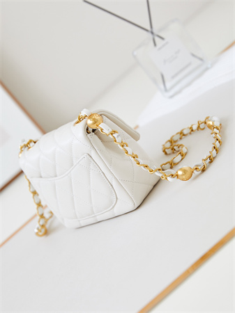 cha.nel S*permini flap bag lambskin gold tone metal white as4946
