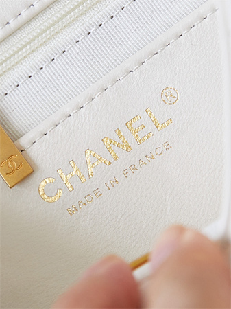 cha.nel S*permini flap bag lambskin gold tone metal white as4946