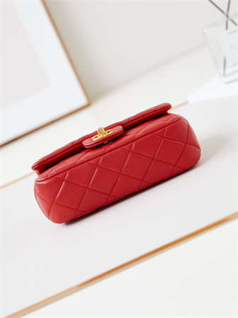 Cha.nel Mini Flap Bag Lambskin Gold Tone Metal Red AS4947
