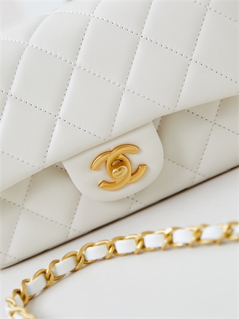 Cha.nel Mini Flap Bag Lambskin Gold Tone Metal White AS4947