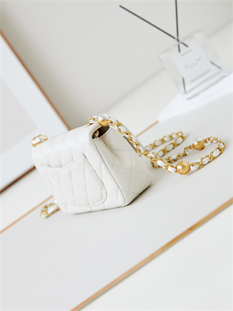 Cha.nel Mini Flap Bag Lambskin Gold Tone Metal White AS4947