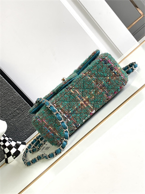 Cha.nel Mini Classic Flap Bag Tweed Gold Tone Metal Green