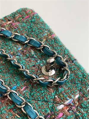 Cha.nel Mini Classic Flap Bag Tweed Gold Tone Metal Green