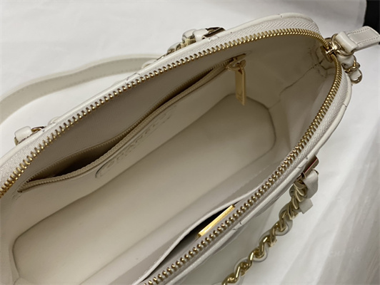 Cha.nel Small Tote Shiny Lambskin & Gold-Tone Metal White AS5130