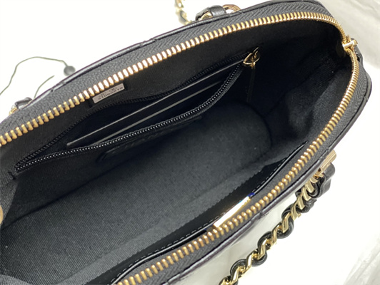 Cha.nel Small Tote Shiny Lambskin & Gold-Tone Metal Black AS5130