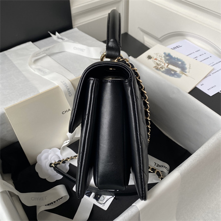 Cha.nel Trendy CC Mini Flap Bag With Top Handle Lambskin Gold Tone Metal Black AS4654