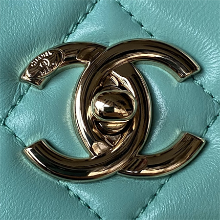 Cha.nel Trendy CC Flap Bag With Top Handle Lambskin Gold Tone Metal Blue A92236