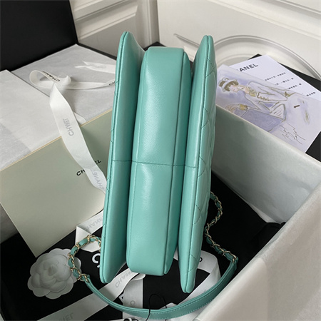 Cha.nel Trendy CC Flap Bag With Top Handle Lambskin Gold Tone Metal Blue A92236