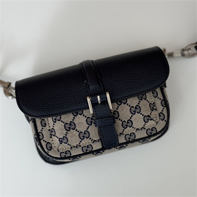 gu.cci gg S*per mini bag beige and ebony original gg canvas and navy leather 795213