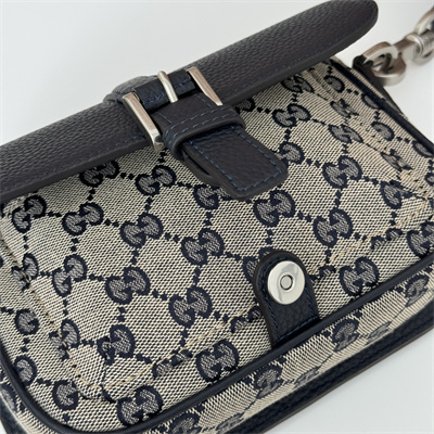 gu.cci gg S*per mini bag beige and ebony original gg canvas and navy leather 795213