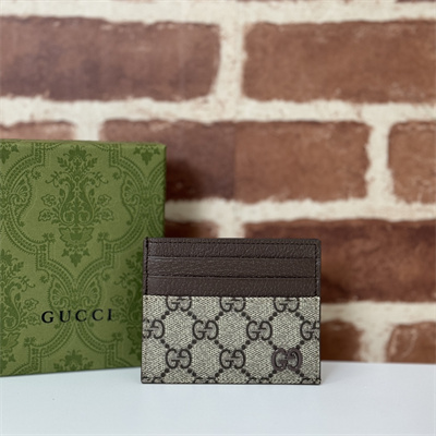 gu.cci bi-color card case with gg detail S*p*e canvas brown 795230