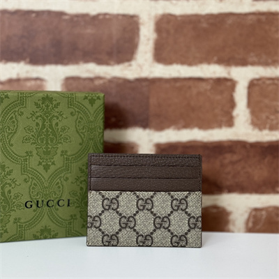 gu.cci bi-color card case with gg detail S*p*e canvas brown 795230