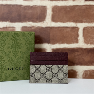 gu.cci bi-color card case with gg detail S*p*e canvas bordeaux 795230