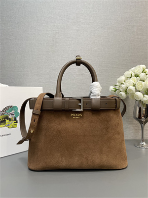Pra*a buckle medium suede handbag with belt  brown 1ba434