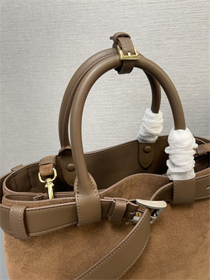 Pra*a buckle medium suede handbag with belt  brown 1ba434