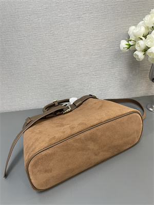 Pra*a buckle medium suede handbag with belt  brown 1ba434