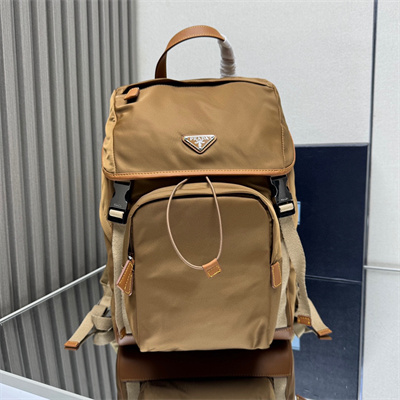 Pra*a re-nylon and leather backpack cork beige 2vz135